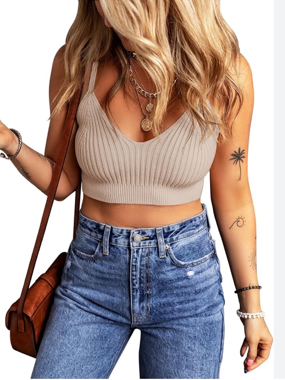 Michael Kors Beige Ribbed Tank Top